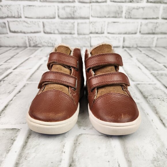 UGG Rennon II High Top Kids Sz 6 Brown Leather Suede Lined Sneaker Boot - Picture 2 of 11